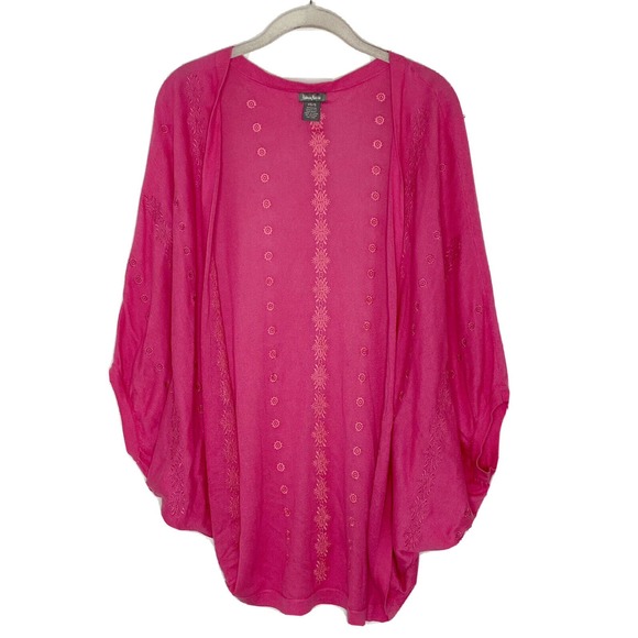 Neiman Marcus Pink Embroidered Floral Open Front Short Sleeve Bolero Sz XS S - Picture 1 of 5